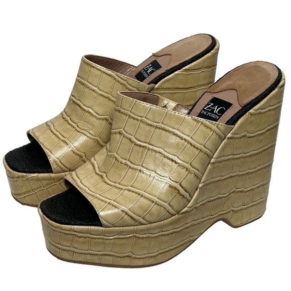 ZAC Zac Posen Shoes - ZAC Zac Posen Croc Embossed Wedge Sandal